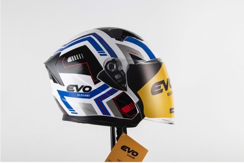 EVO ELEGANT 528 ÇENESİZ GÖZLÜKLÜ MOTOSİKLET KASKI M - LACİVERT/BEYAZ